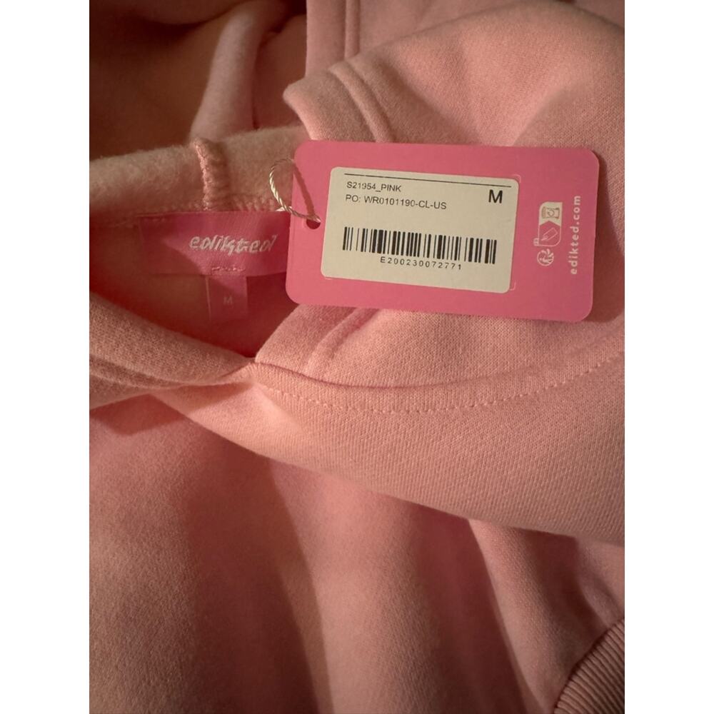 Edikted Totally Hoodie Sweatshirt Embossed Logo - Pink Size M NWT - Picture 7 of 7